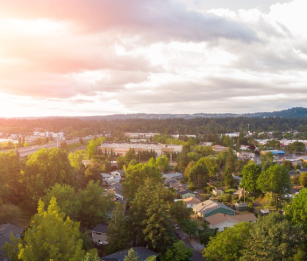 Photo of the suburb from a height, drone, landscape background