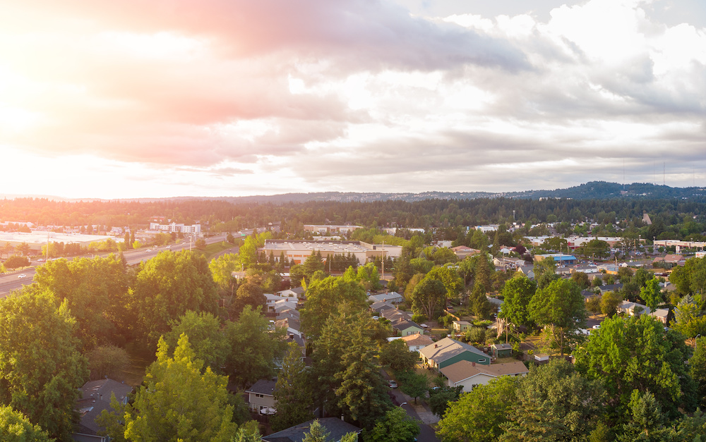 Photo of the suburb from a height, drone, landscape background