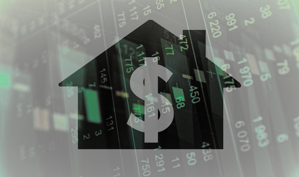 House icon with dollar symbol with the financial data visible in the background.