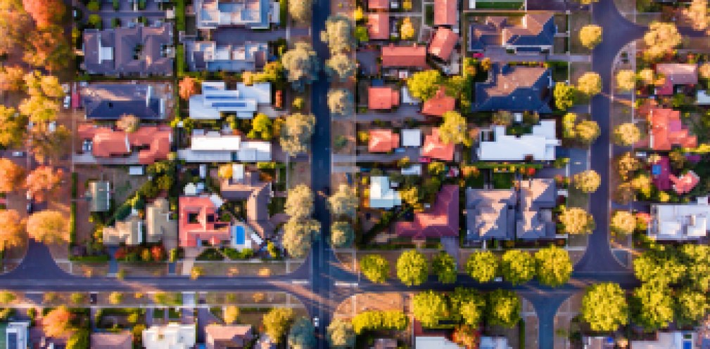 Aerial view of neighborhood