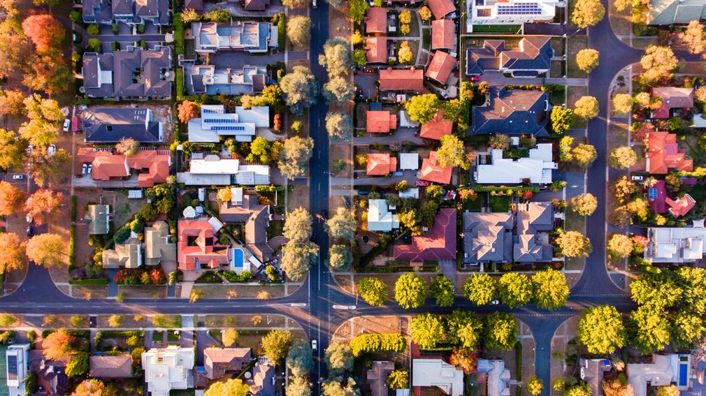 Aerial view of neighborhood