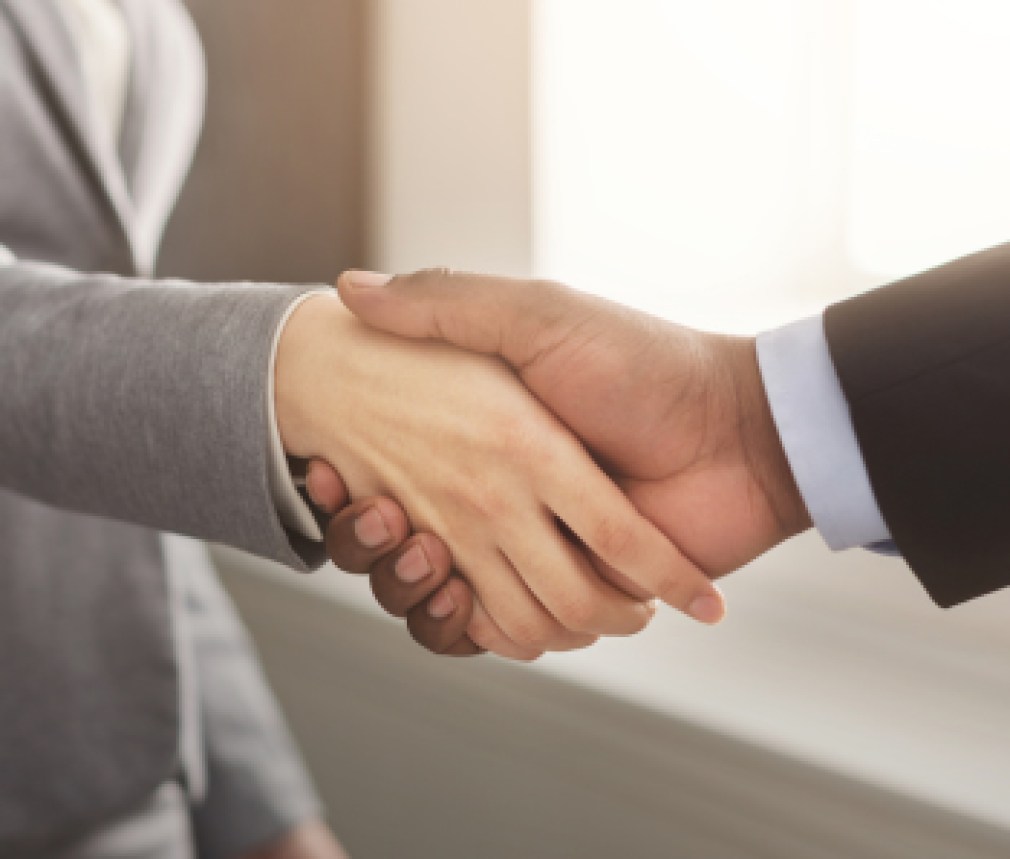 Business man and woman shaking hands