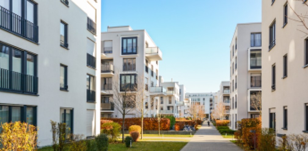 Modern apartment buildings in a green residential area in the city