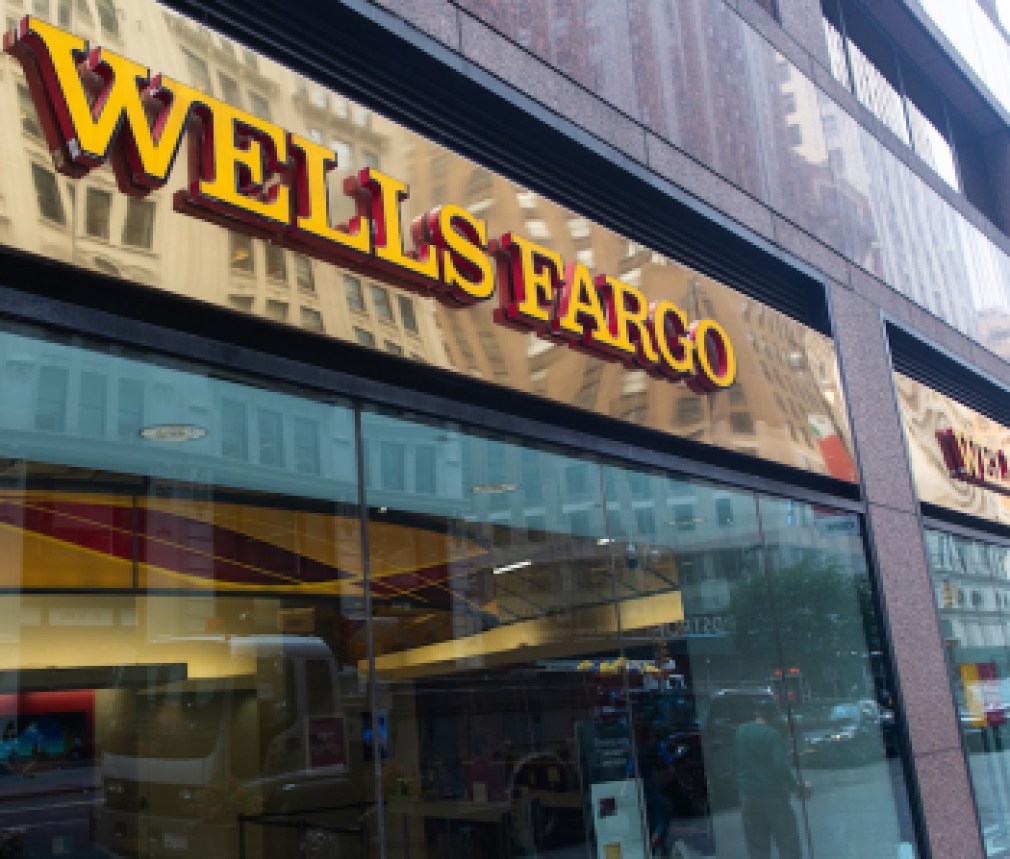 New York, New York/USA - September 16, 2019: Wells Fargo bank sign in midtown Manhattan