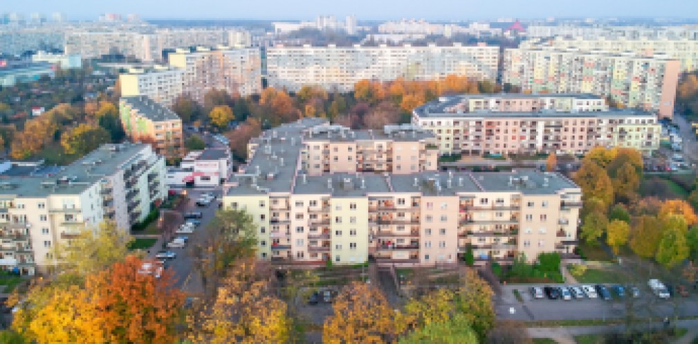 Aerial autumn view for multifamily housing area in Gdansk Zaspa