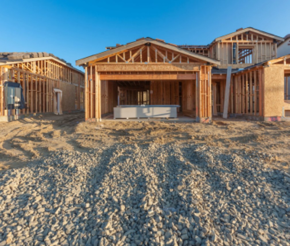 New Wood Houses Framing at Construction Site.