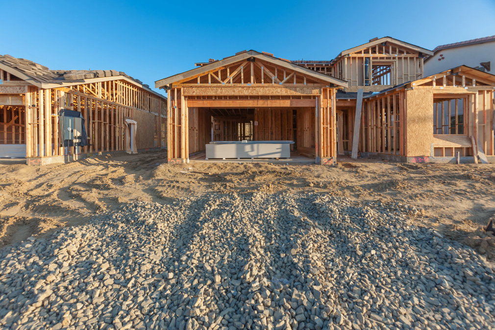 New Wood Houses Framing at Construction Site.