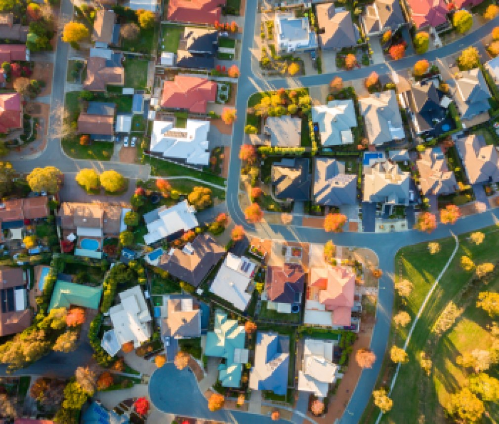 Aerial view of a typical suburb in Australia