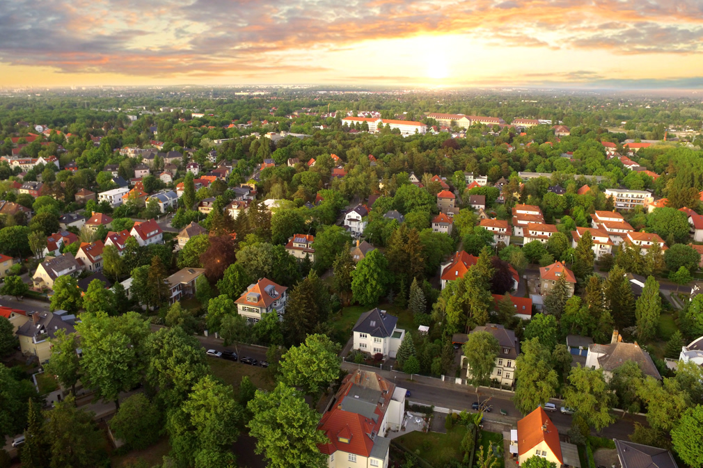 Aerial View of suburben Houses n sunset - germany