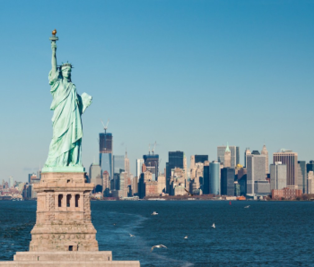 The statue of liberty against the New York City skyline