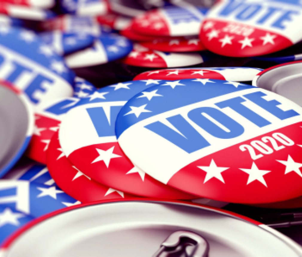 vote election badge button for 2020 background, vote USA 2020, 3D illustration, 3D rendering