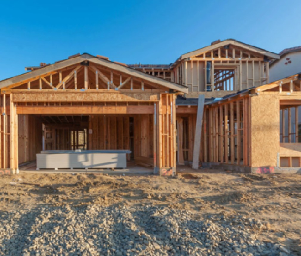 New Wood Houses Framing at Construction Site.