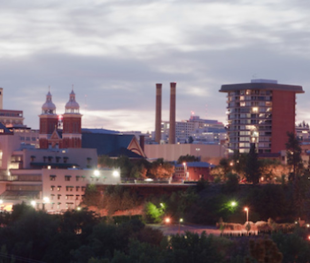 Panoramic View Spokane Washington Downtown City Skyline Sunrise