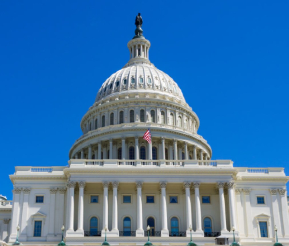 The U.S. Capitol Building, home of Congress, facing west at the eastern end of the National Mall in Washington, D.C.