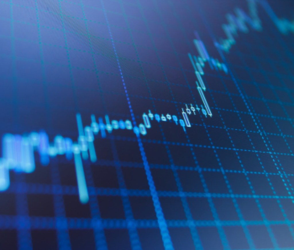 Stock market chart on LCD screen. Stock market and other finance themes. Big data on LED panel. Currency trading theme. Stock market concept and background. Professional market analysis.