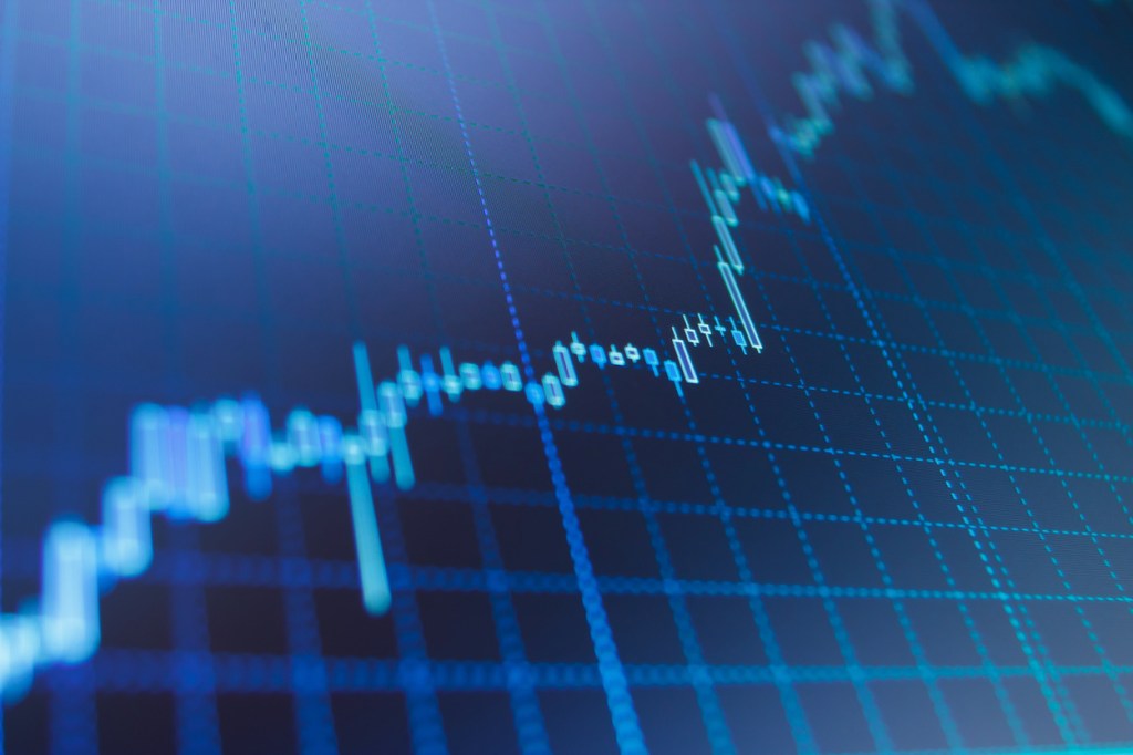 Stock market chart on LCD screen. Stock market and other finance themes. Big data on LED panel. Currency trading theme. Stock market concept and background. Professional market analysis.