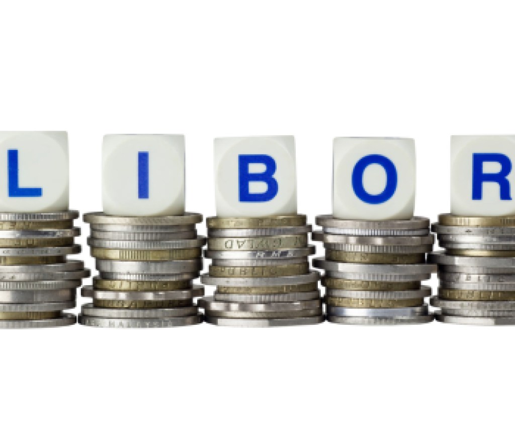 Stacks of coins with the letters LIBOR isolated on white