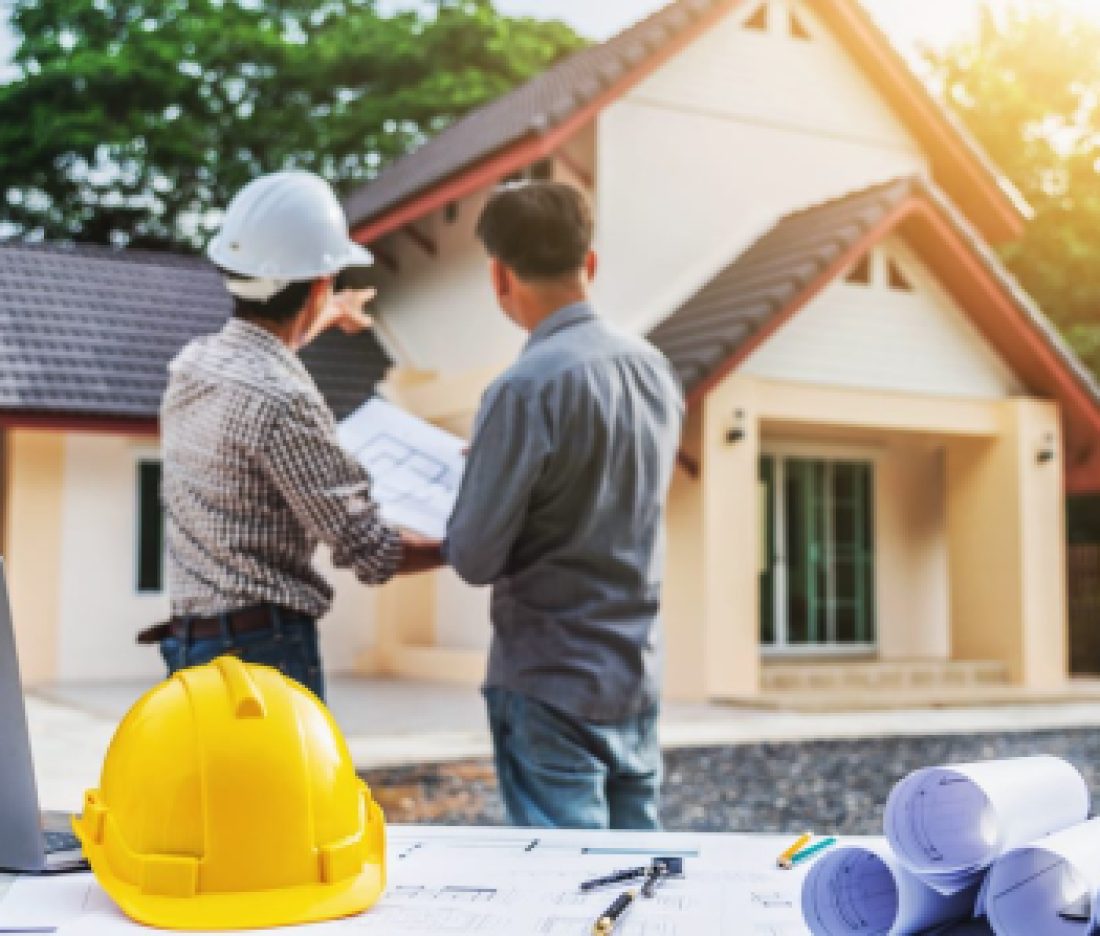 Two business man professional engineer worker at the house building.