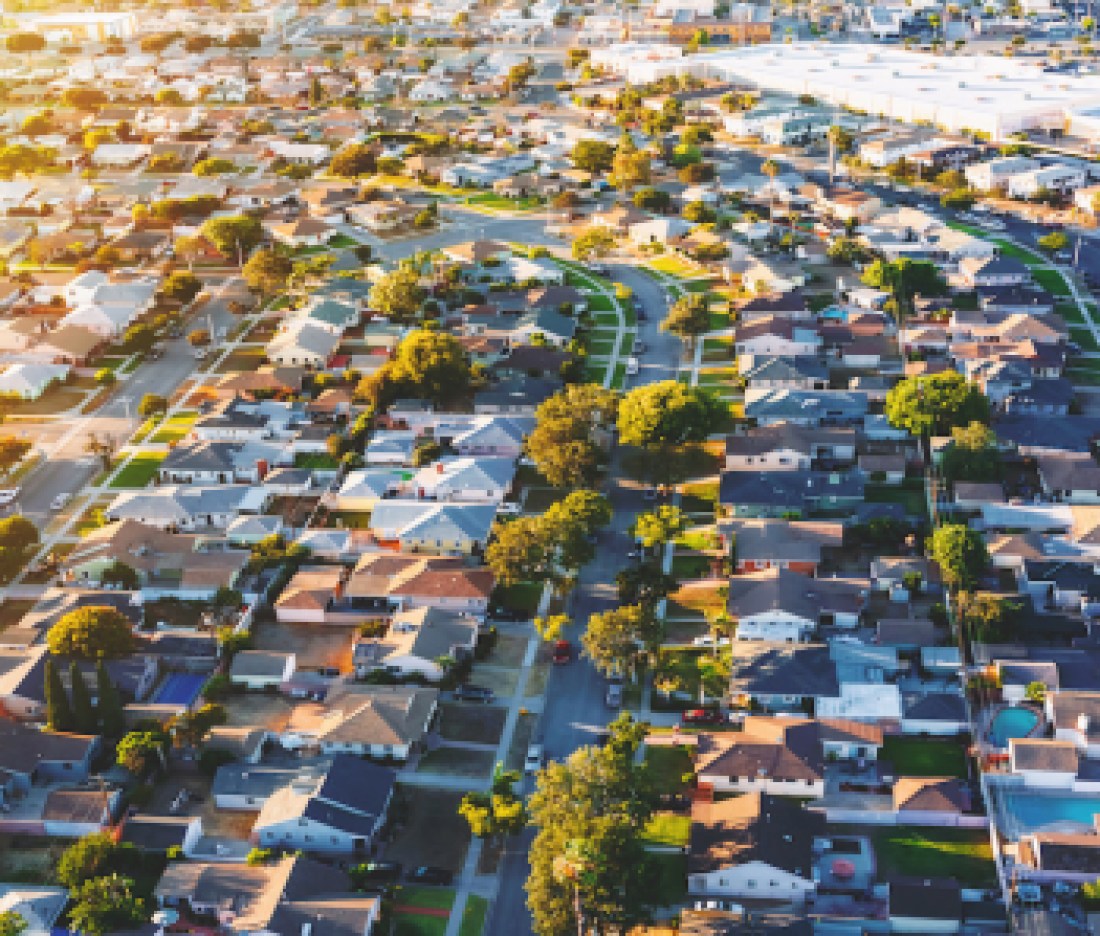 Aerial view of of a residential neighborhood in LA