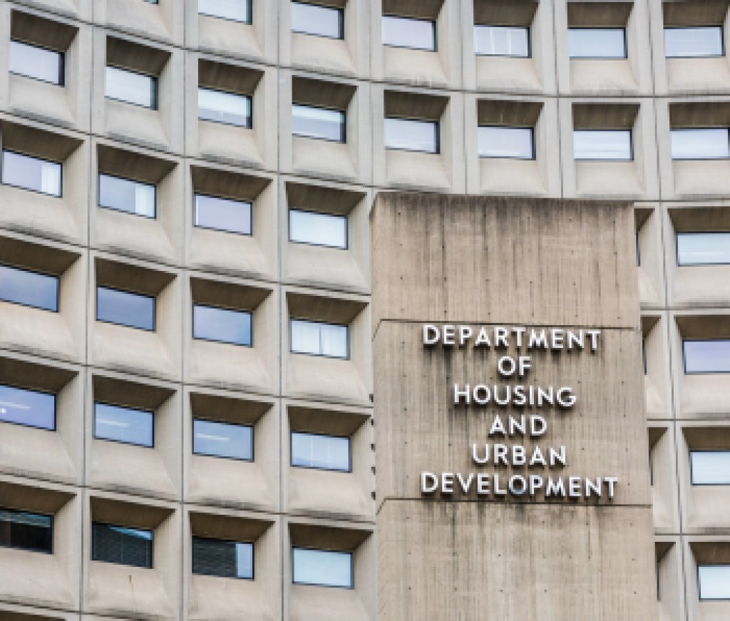 Washington DC, USA - July 3, 2017: Department of Housing and Urban Development in downtown with closeup of sign and building windows