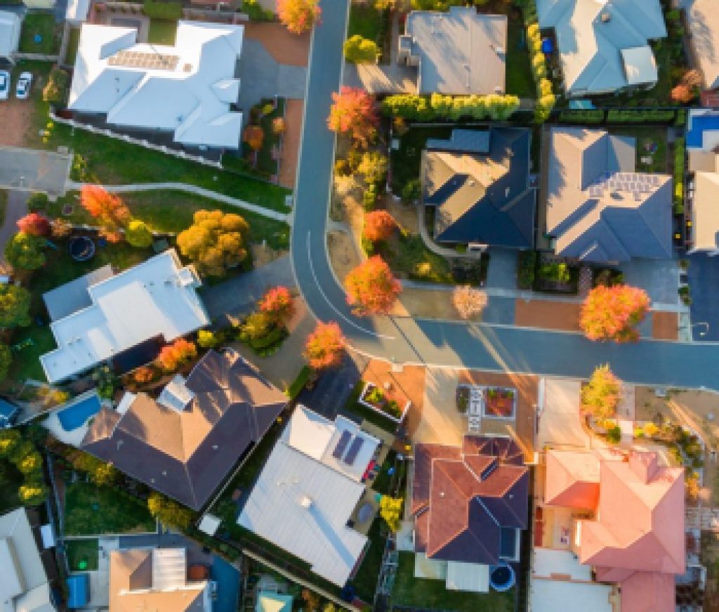 Aerial view of a typical suburb in Australia