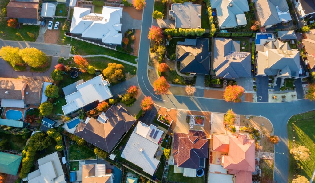 Aerial view of a typical suburb in Australia