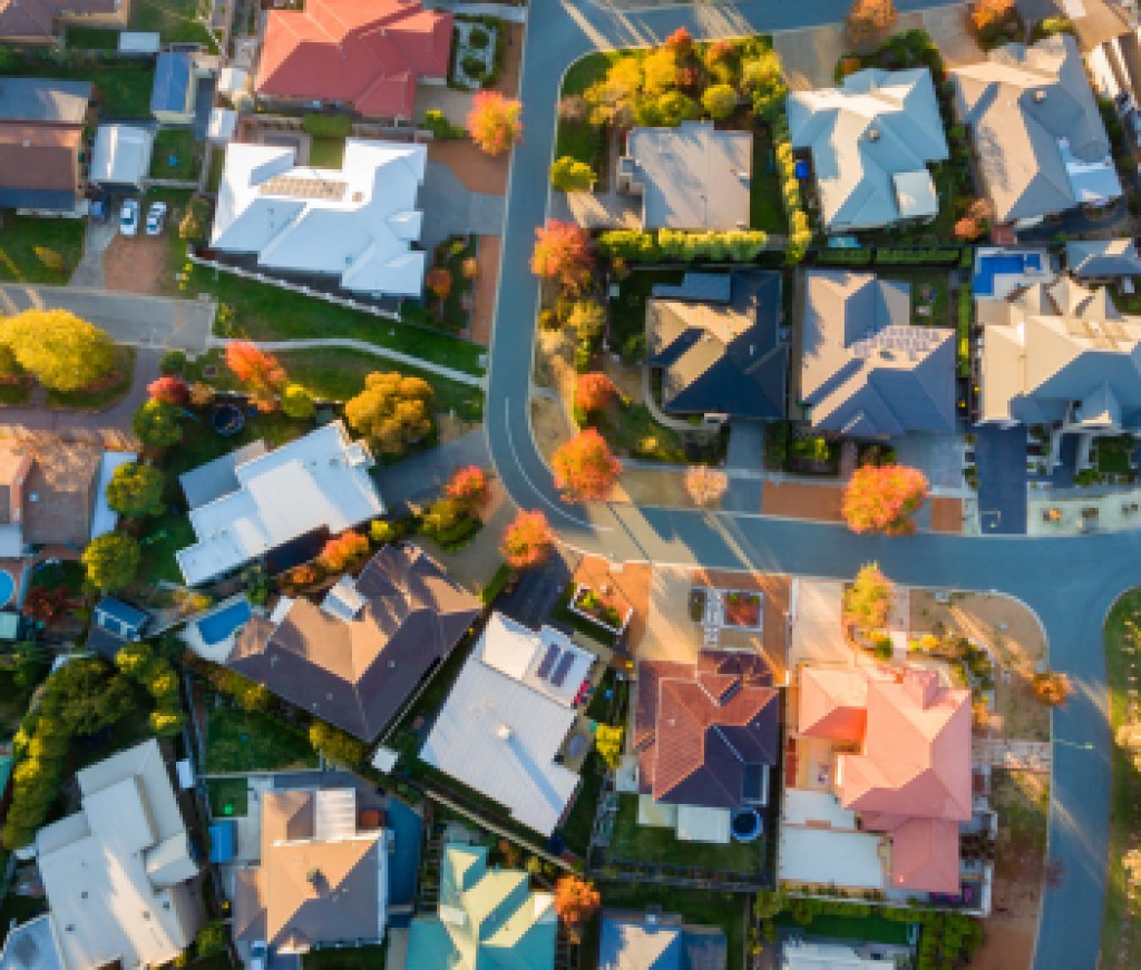 Aerial view of a typical suburb in Australia