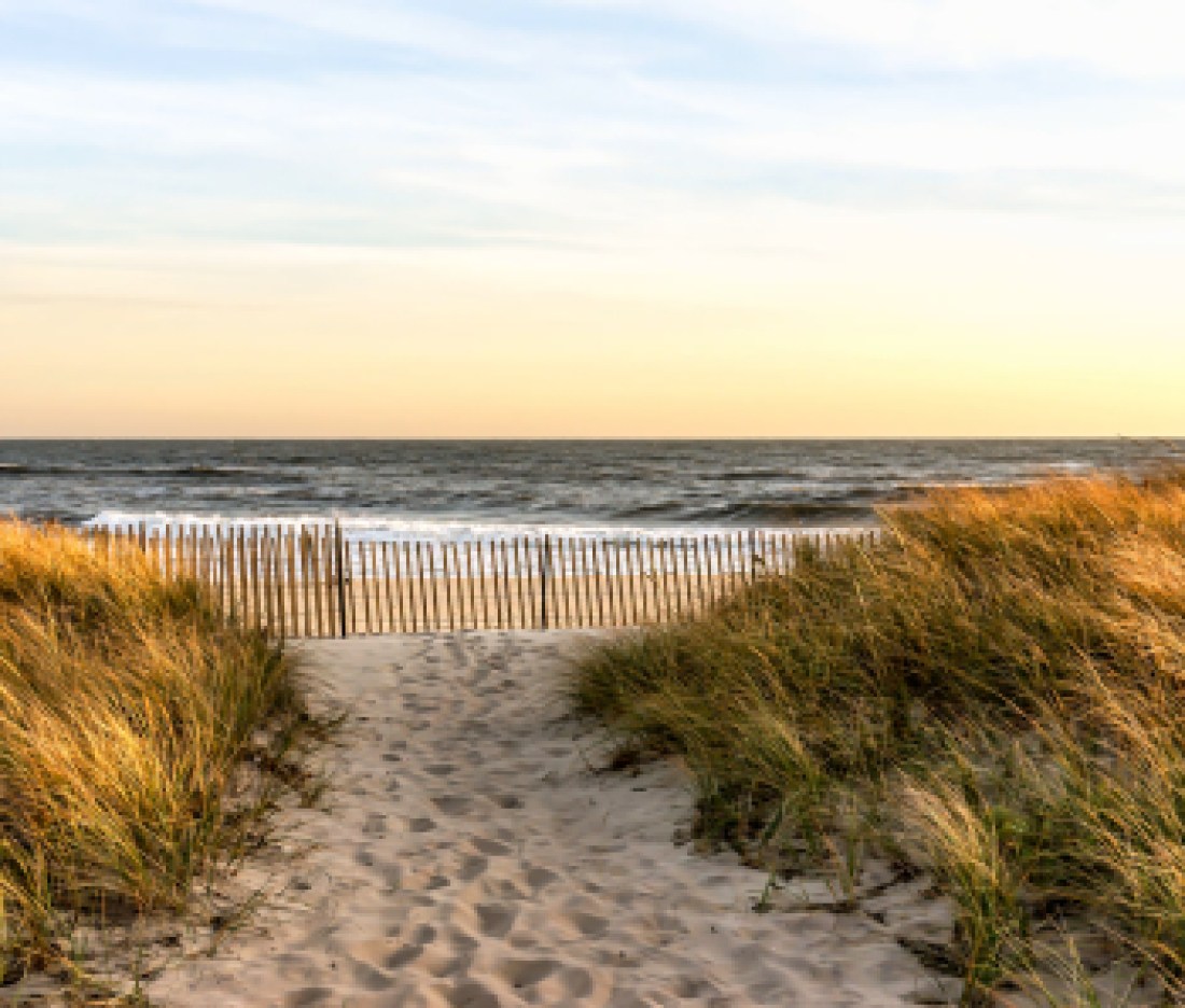 Sunset in a November Autumn day, at Hamptons Beach New York