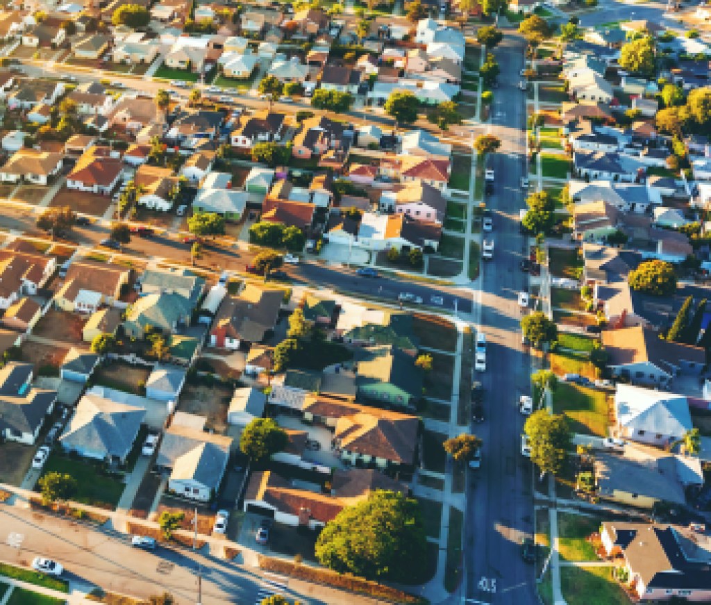 Aerial view of of a residential neighborhood in LA