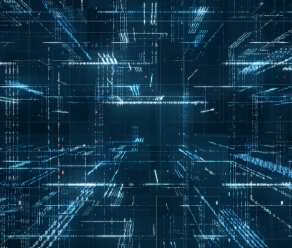 Digital binary code matrix background - 3D rendering of a scientific technology data binary code network conveying connectivity, complexity and data flood of modern digital age
