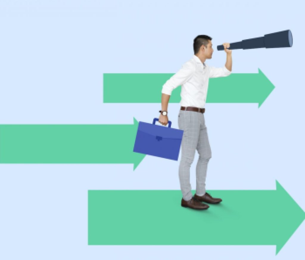 Businessman looking for a job by using a monocular