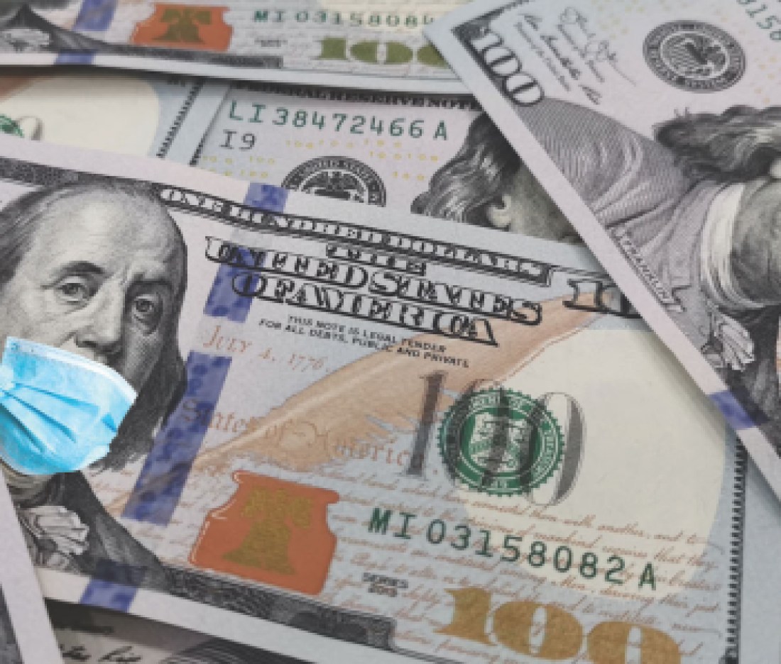 Ben Franklin wearing a health care mask on a one hundred dollar bill. Might illustrate the high cost of health care, Affordable Health Care Act or health insurance.