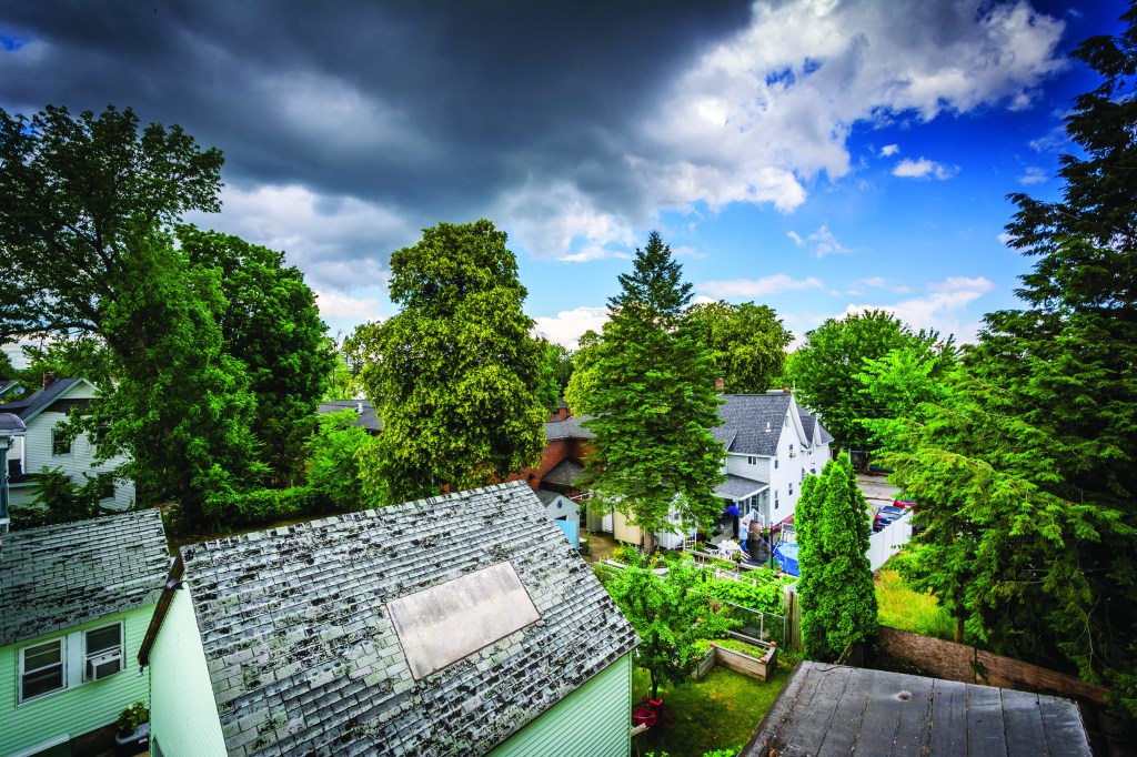 View of houses in Piscataquog, Manchester, New Hampshire.