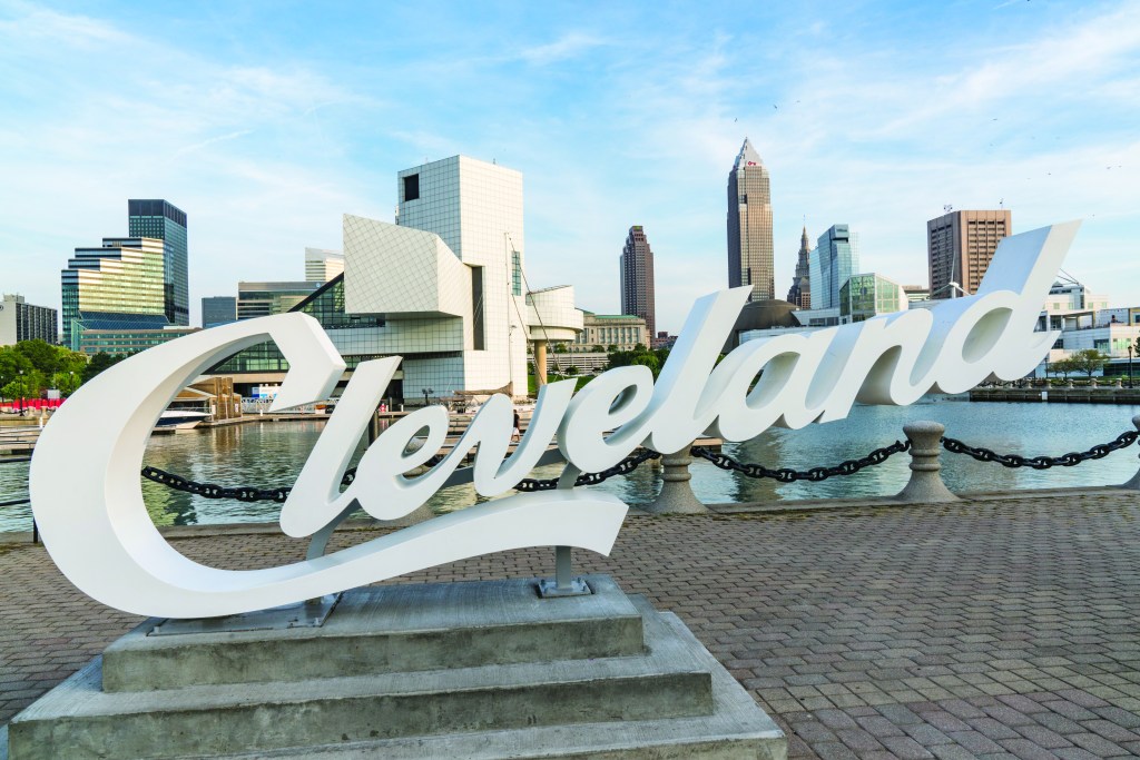 Cleveland Sign and Skyline from Harbor Walkway