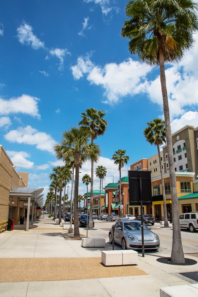 Absolutely amazing beautiful summer street with palm trees on th