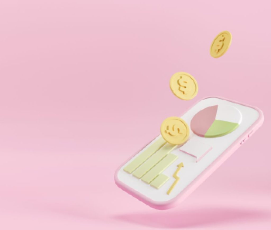 Mobile application for trading on stock market. Internet inquiries webpage. Online shopping and product search. 3d render illustration. Application for banking