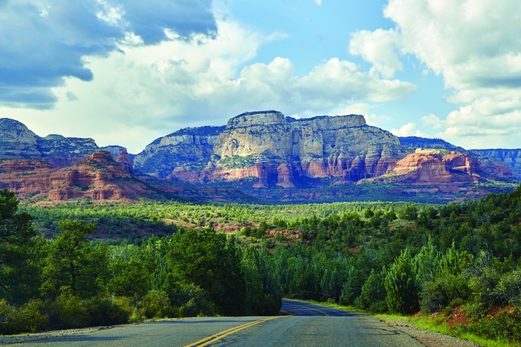 Scenic view of red mountains in Sedona Arizona