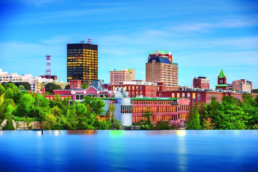 Manchester, New Hampshire, USA Skyline on the Merrimack River