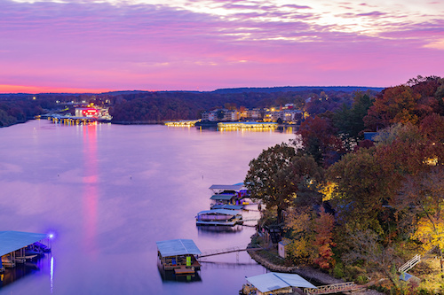 Sunrise high angle view of the beautiful Lake Ozark