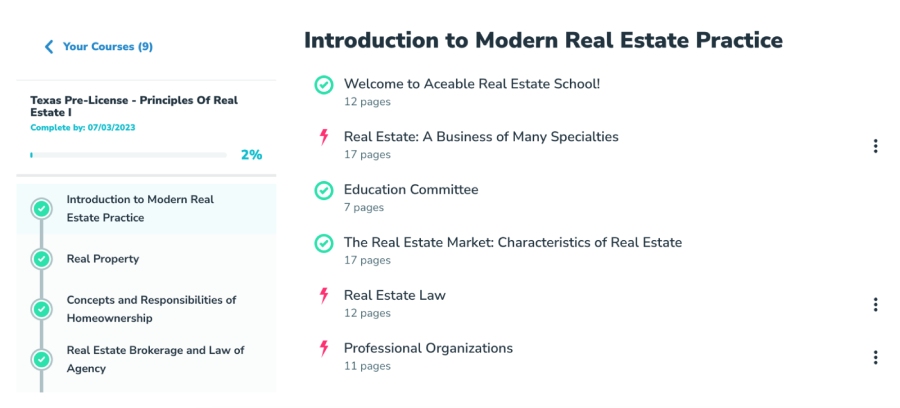 Screenshot-Aceable-Agent-Prelicensing-course-dashboard-sidebar