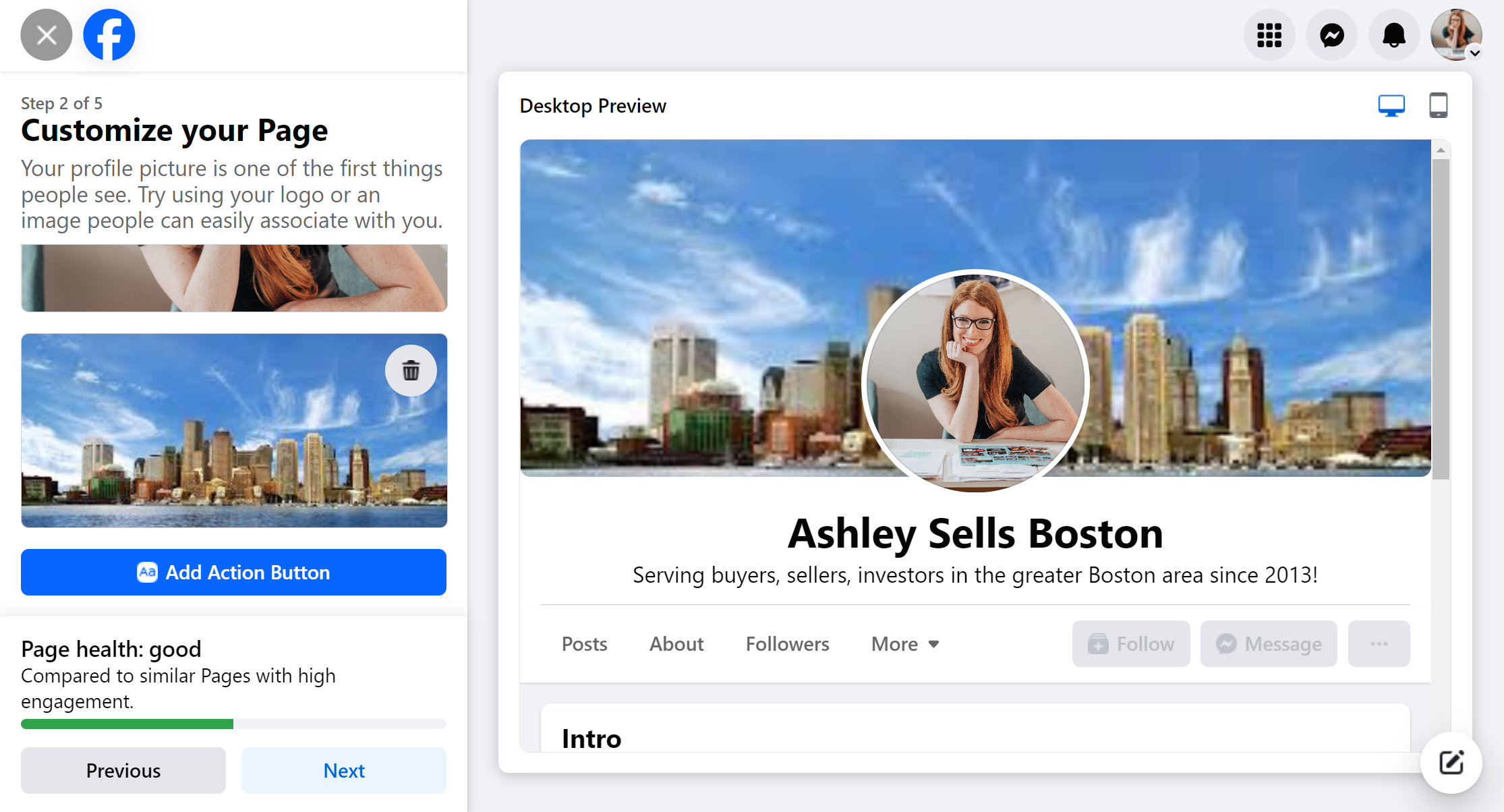 Screenshot of facebook's customize your page screen
