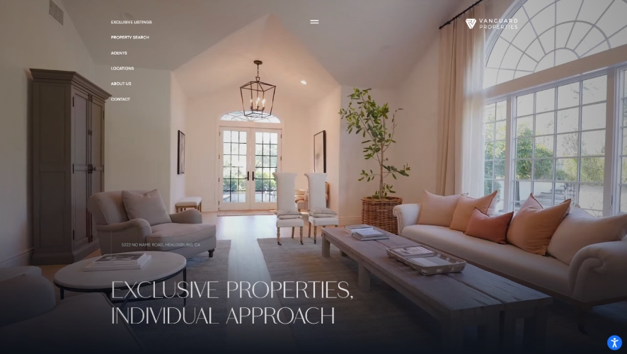 Screenshot of custom-built Luxury Presence website for Vanguard Properties