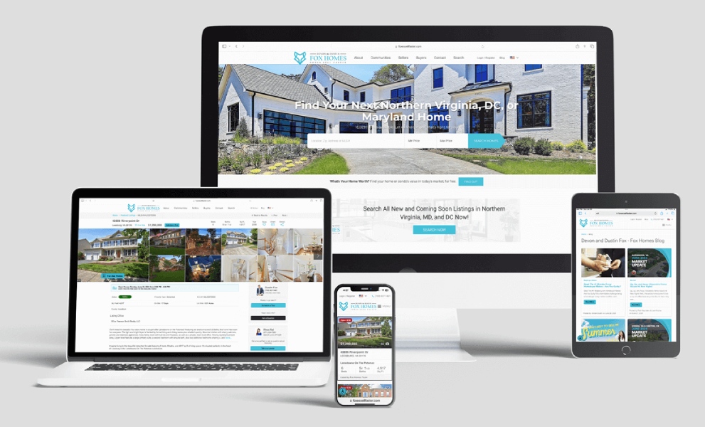 Screenshots of a website on viewed on desktop, tablet and mobile deviced; created using real estate website builder Sierra Interactive