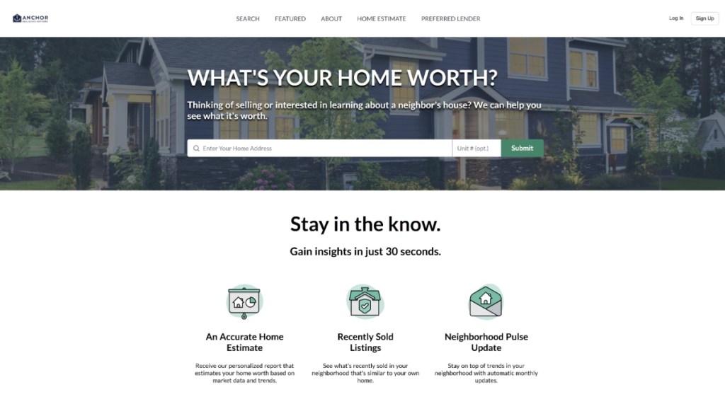 Anchor Real Estate Advisors landing page