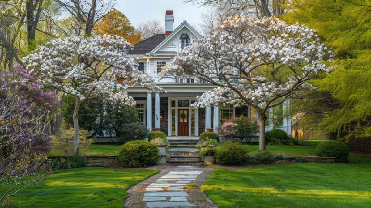 Unique trees around the Suburban Colonial home