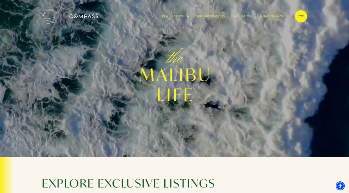 Real estate website design: example landing page from The Malibu Life 