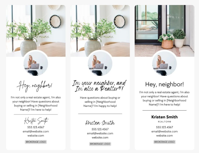 Three example door hanger designs from Coffee and Contracts.