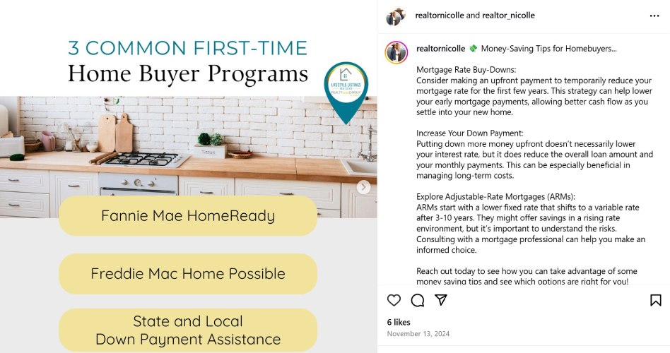 Instagram post of mortgage tips for clients.