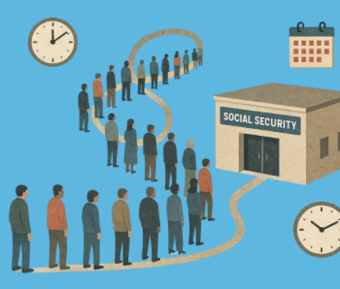 Social Security beneficiaries standing in line