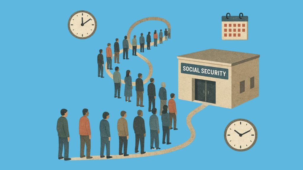 Social Security beneficiaries standing in line